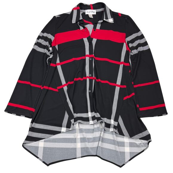 JOSEPH RIBKOFF Button Front Blouse Top Women's Size 10 Black Red White - Picture 2 of 5